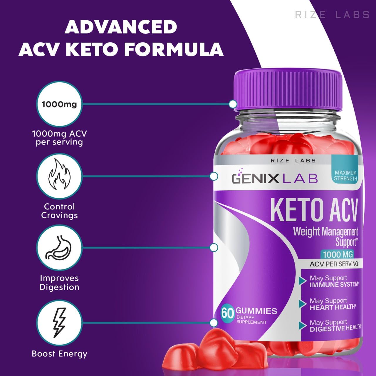 (2 Pack) Genix Lab Keto ACV Gummies - Genix Lab for Advanced Weight Loss, Keto + ACV Gummy, Genix Lab Maximum Strength Supplement, GenixLab Gummies Reviews (120 Gummies)