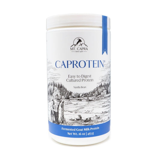 Mt. Capra Caprotein | Casein Protein Concentrate, Fermented Goat Milk Protein from Grass-Fed Pastured Goats, Extremely Easy to Digest | Vanilla Bean | 23 Servings - 16 oz