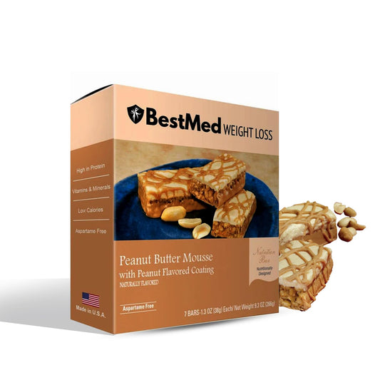 BestMed - High Protein Snack Bar - Low-Carb, 10g Protein, Low Sugar, Low Calorie, Weight Loss (Peanut Butter Mousse, 1 Box - 7 Count)