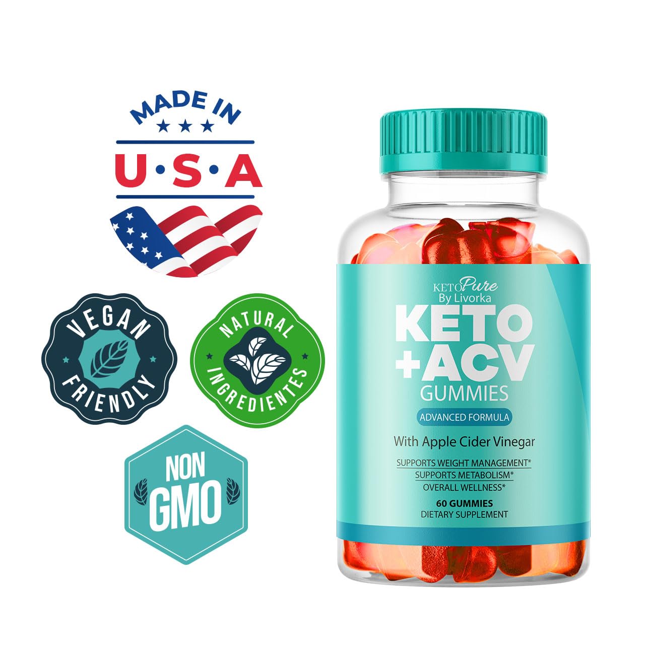 (2 Pack) Keto Pure ACV Gummies, Keto Pure Gummies, 120 Gummies for 2 Months