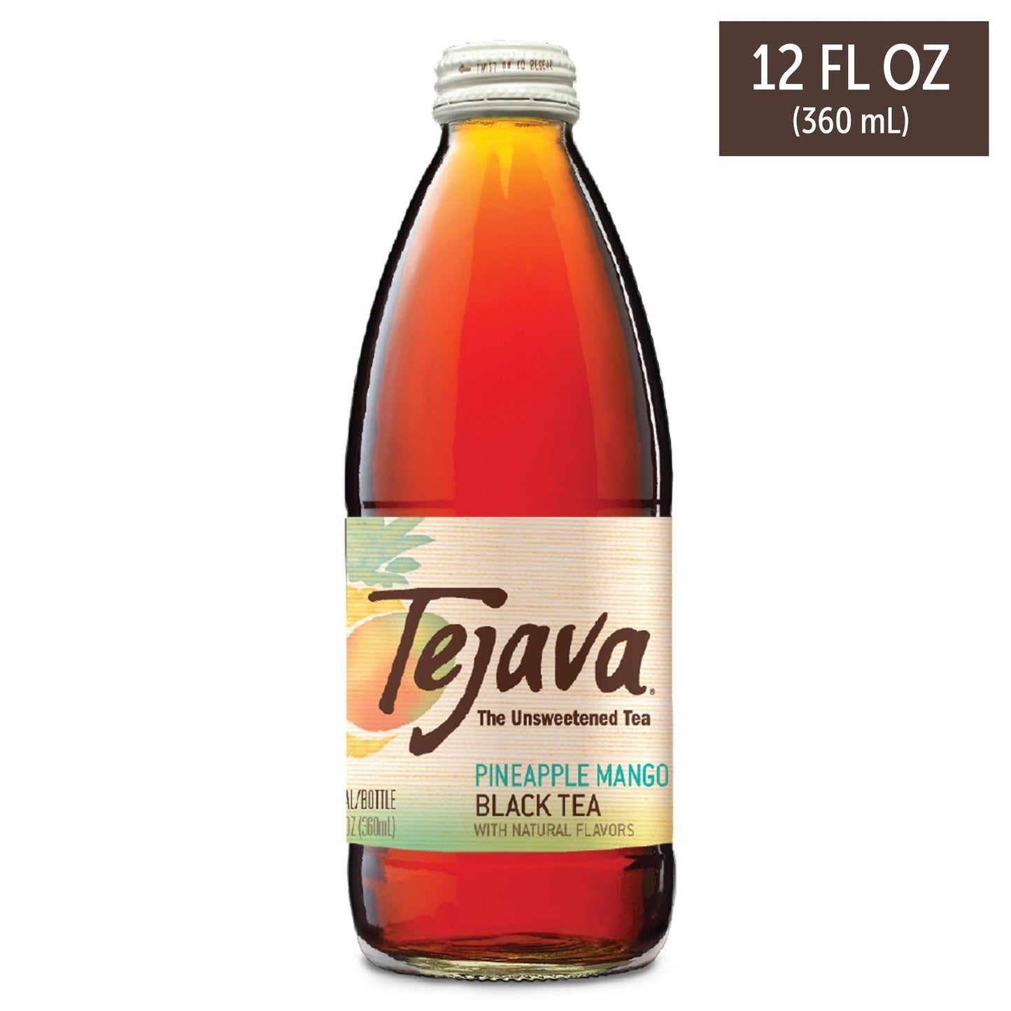 Tejava Pineapple Mango Black Iced Tea 4 Pack 12oz Glass Bottles Unsweetened NonGMO Kosher No Sugar or Sweeteners No calories No Preservatives Brewed in Small Batches
