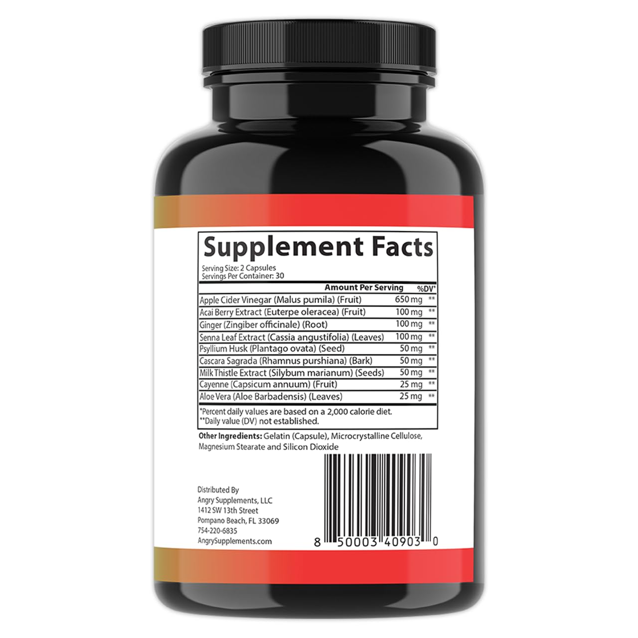 Angry Supplements Apple Cider Vinegar Detox, Digestive Gut Health Blend w. ACV, Acai, Ginger, Senna Leaf, Psyllium Husk, Milk Thistle, Cayenne Pepper and Aloe Vera (60ct, 30-Day Supply)