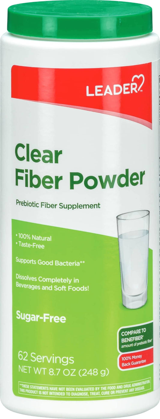 Leader Prebiotic Fiber Supplement Powder for Digestive Health, 100% Natural Daily Fiber Powder, Sugar-Free, Taste-Free, Gluten Free, Non-GMO, Unflavored, 62 Servings (8.7 OZ) (Pack of 1)