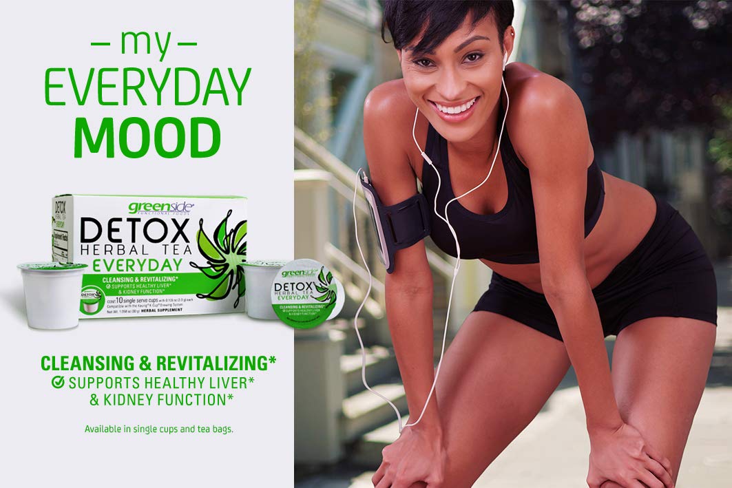 greenside Detox Herbal Tea Single Serve Cups for Everyday - Cleansing and Revitalizing Body Supplements - 10 Cups (3-gram Serving/Cup)