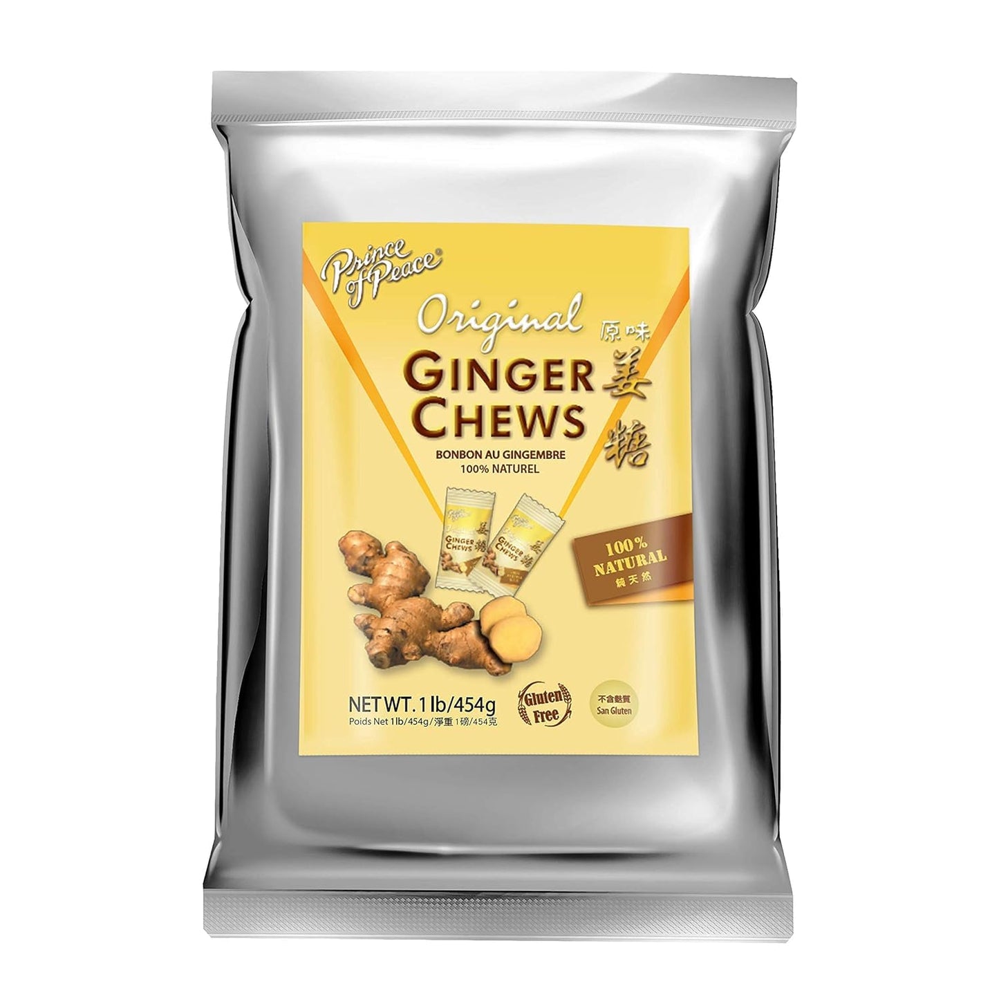 Prince of Peace Ginger Chews Original 1 lb Candied Ginger Natural Ginger Chews Candy Candy Pack