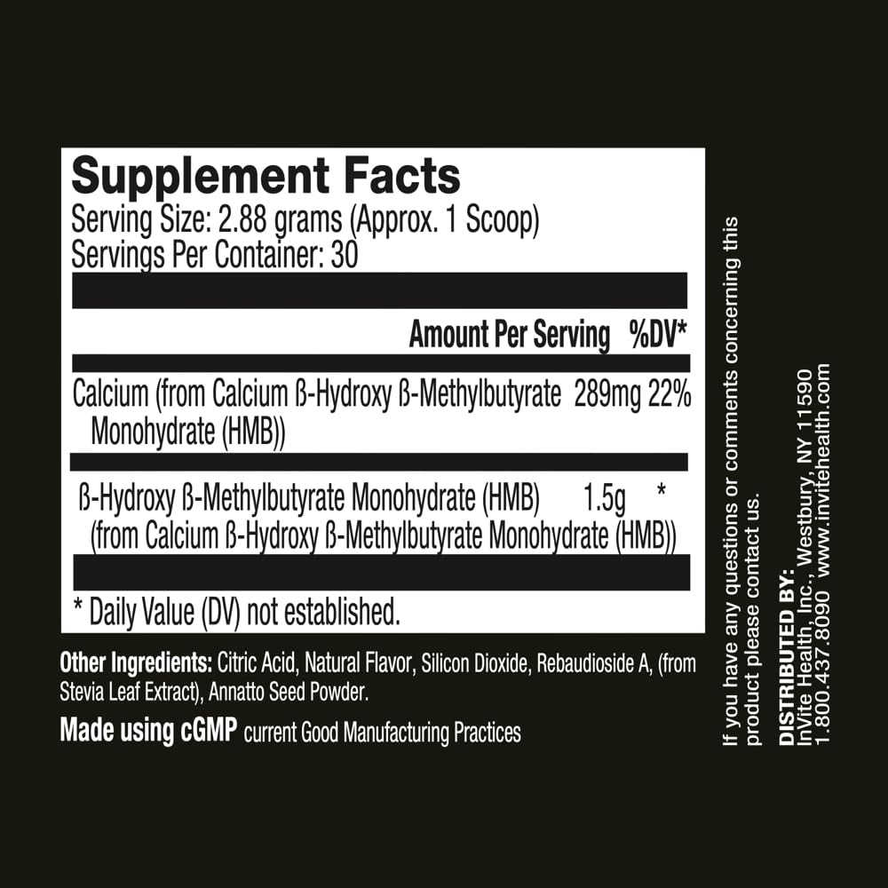 Invite Health Active Hx® - Supports Muscle Function, Muscle Recovery and Energy Balance - Provides HMB (Beta-Hydroxy-Methylbutyrate) 1.5 g, Calcium 289 mg - 30 Servings