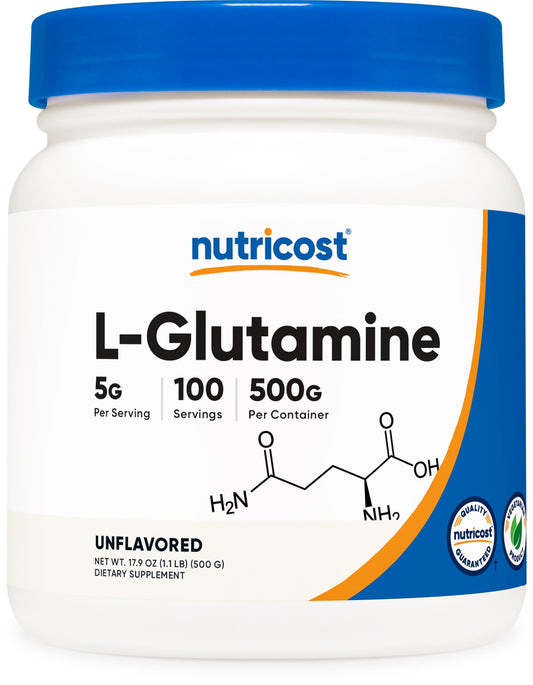 Nutricost L-Glutamine Powder (500 Grams) Unflavored - Gluten Free & Non-GMO, 100 Servings