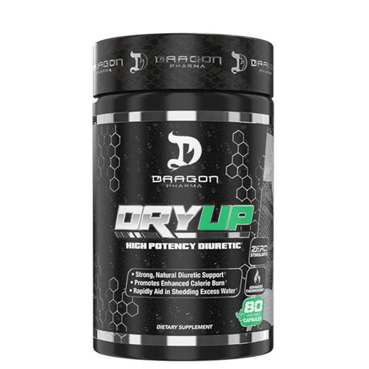 DRAGON PHARMA DryUp, High Potency Diuretic & Thermogenic Matrix, Flexible Use, Stim-Free Supplement, Perfect to Prepare for Competition or Photoshoots (80 Capsules)