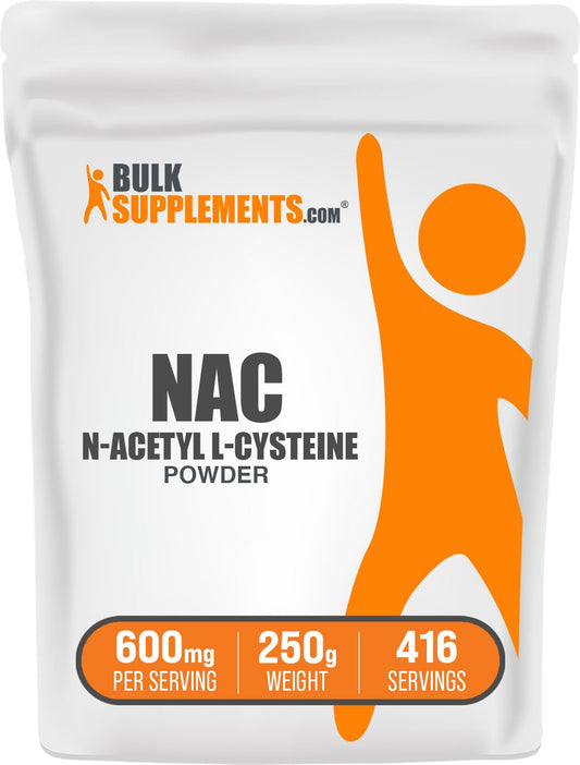 BulkSupplements.com NAC Powder - N-Acetyl Cysteine 600mg, NAC Supplement - Antioxidant Support, Gluten Free - 600mg per Serving, 416 Servings, 250g (8.8 oz) (Pack of 1)