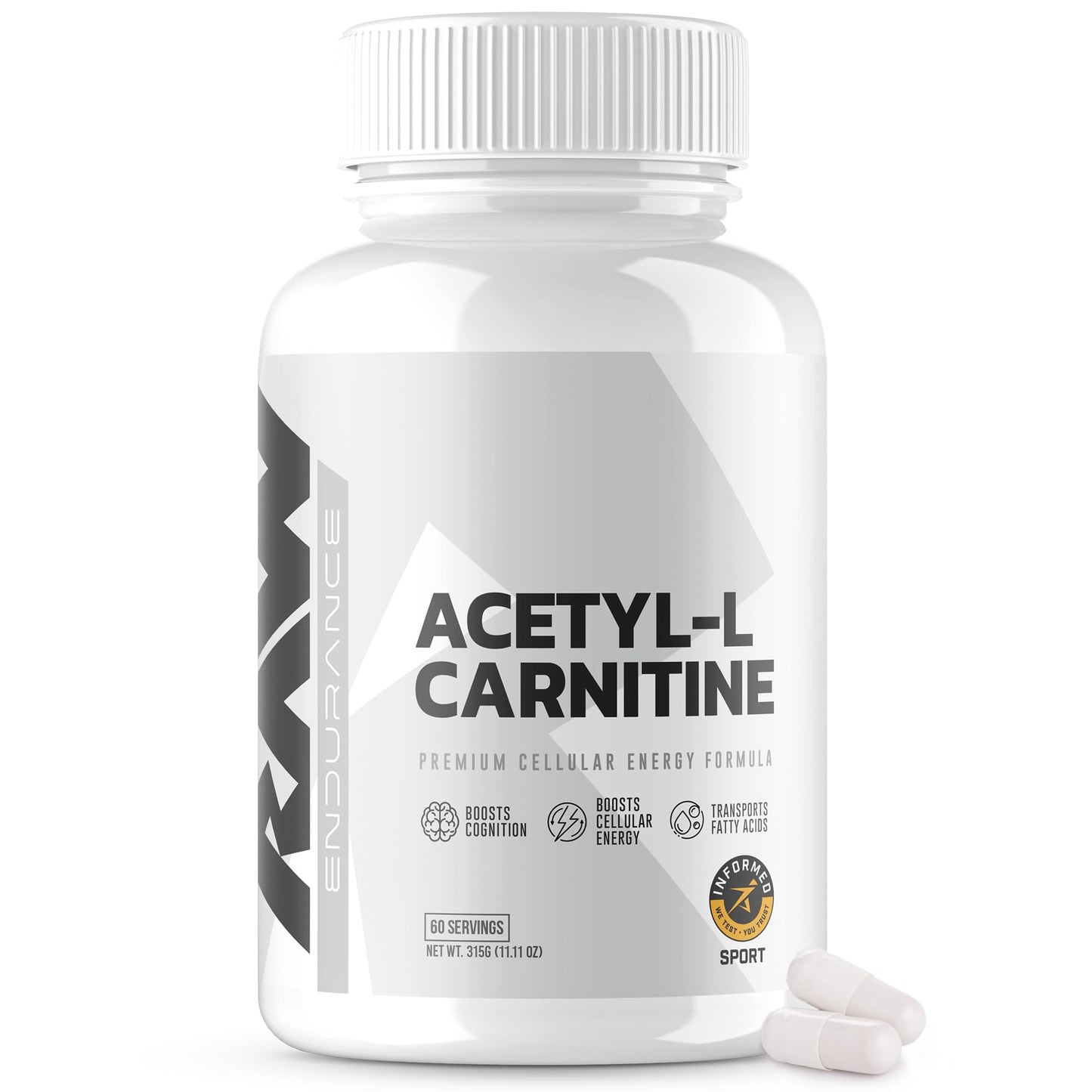 RAW Acetyl L-Carnitine Supplement, 500mg - Premium Cellular Energy Formula Boosts Cognition - Natural Energy Pills for Fatigue, Reduce Muscle Damage & Promotes Repair - 60 Capsules