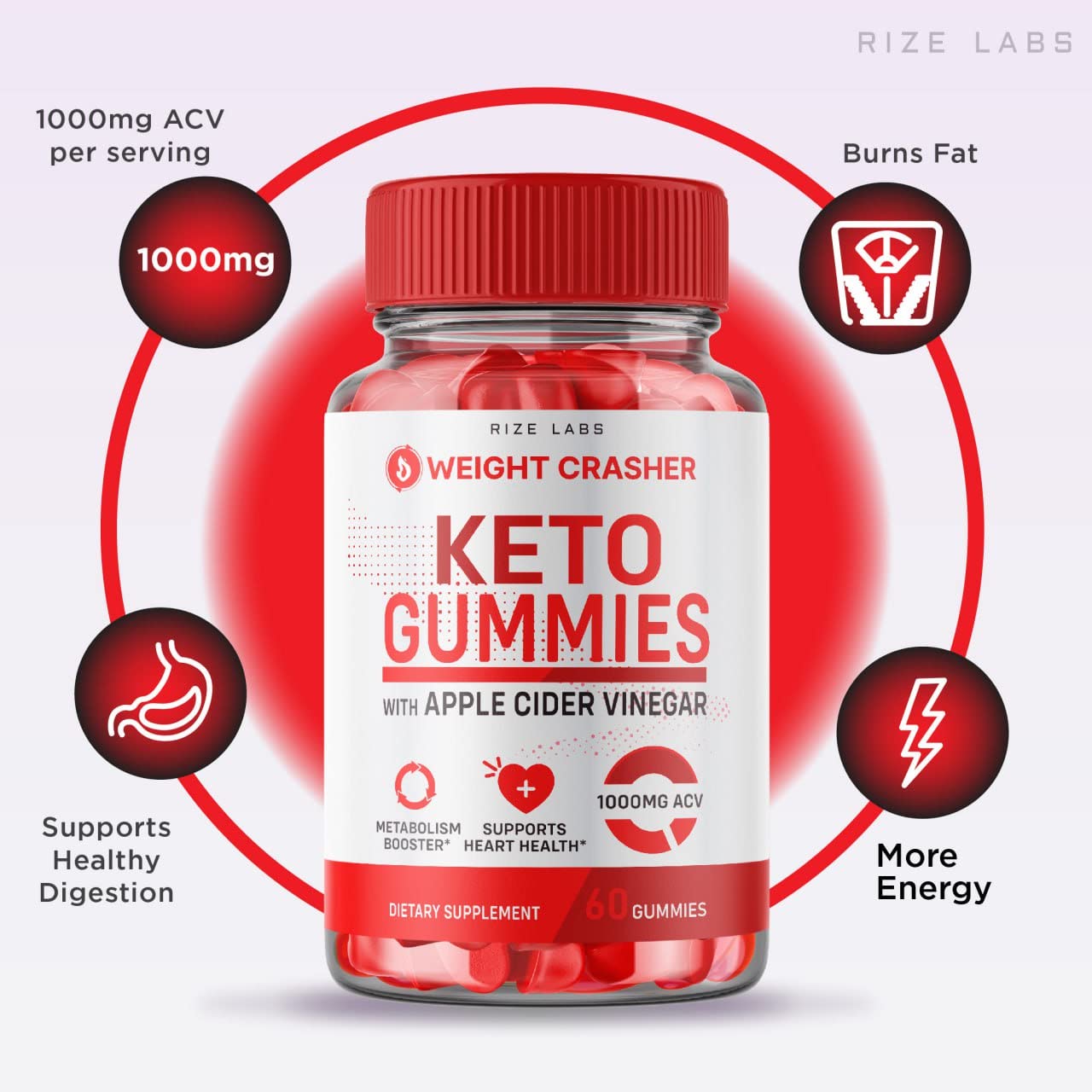 rize labs (2 Pack) Weight Crasher Keto Gummies - Weight Crasher Keto ACV Gummies Supports Heart Health Weight Loss Booster Apple Cider Vinegar Keto+ACV 1000 MG Supplement Energy Gomitas (120 Gummies)