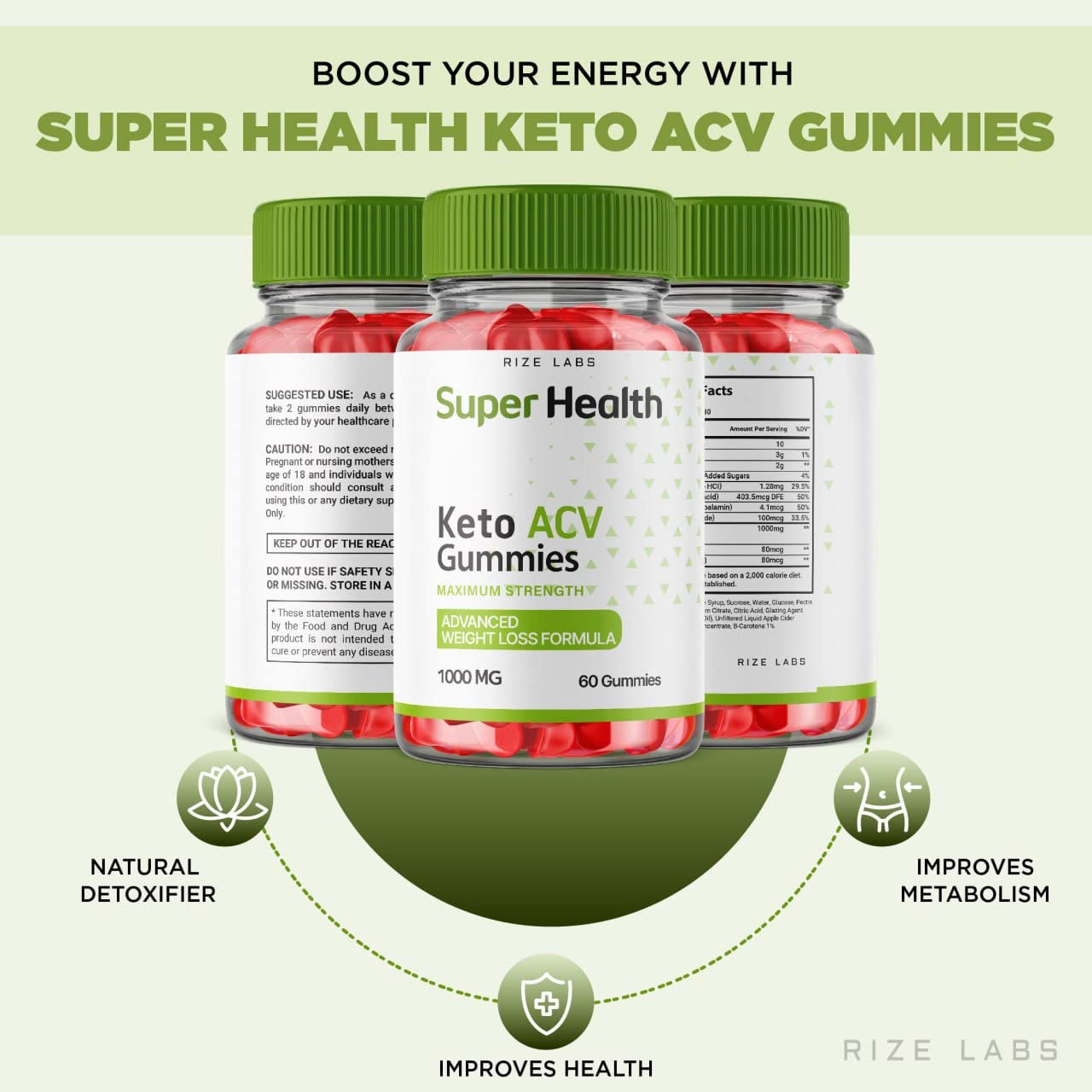 rize labs - Super Health Keto ACV Gummies - Advanced Weight Loss Formula for Belly Fat, Apple Cider Vinegar Superhealth Gummy Supplement (120 Gummies) (Pack of 2)
