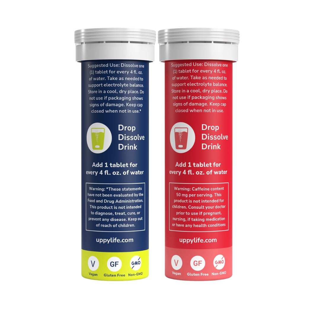 Uppy! Jet Lag Relief Kit: Travel Essential Bundle: 20 Tablets, Lemon-Lime + Caffeine-Grapefruit for Travel, Sports, Party (Pack of 2 x 10)