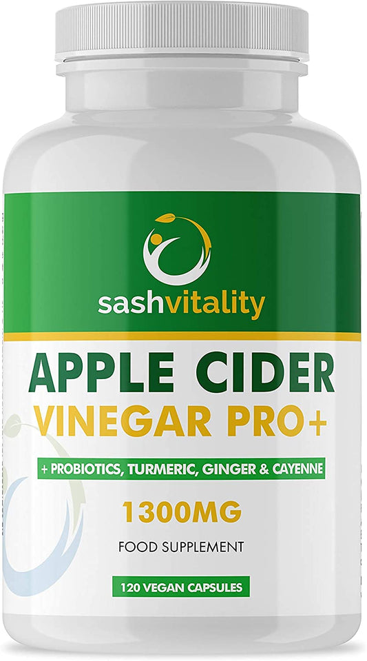 Raw Apple Cider Vinegar Complex - 1300MG - with Turmeric, Ginger, Probiotics 200 Billion & Prebiotics, Cayenne Pepper, Turmeric, Ginger, Black Pepper & Flaxseed (Apple Cider Vinegar 120 Capsules)