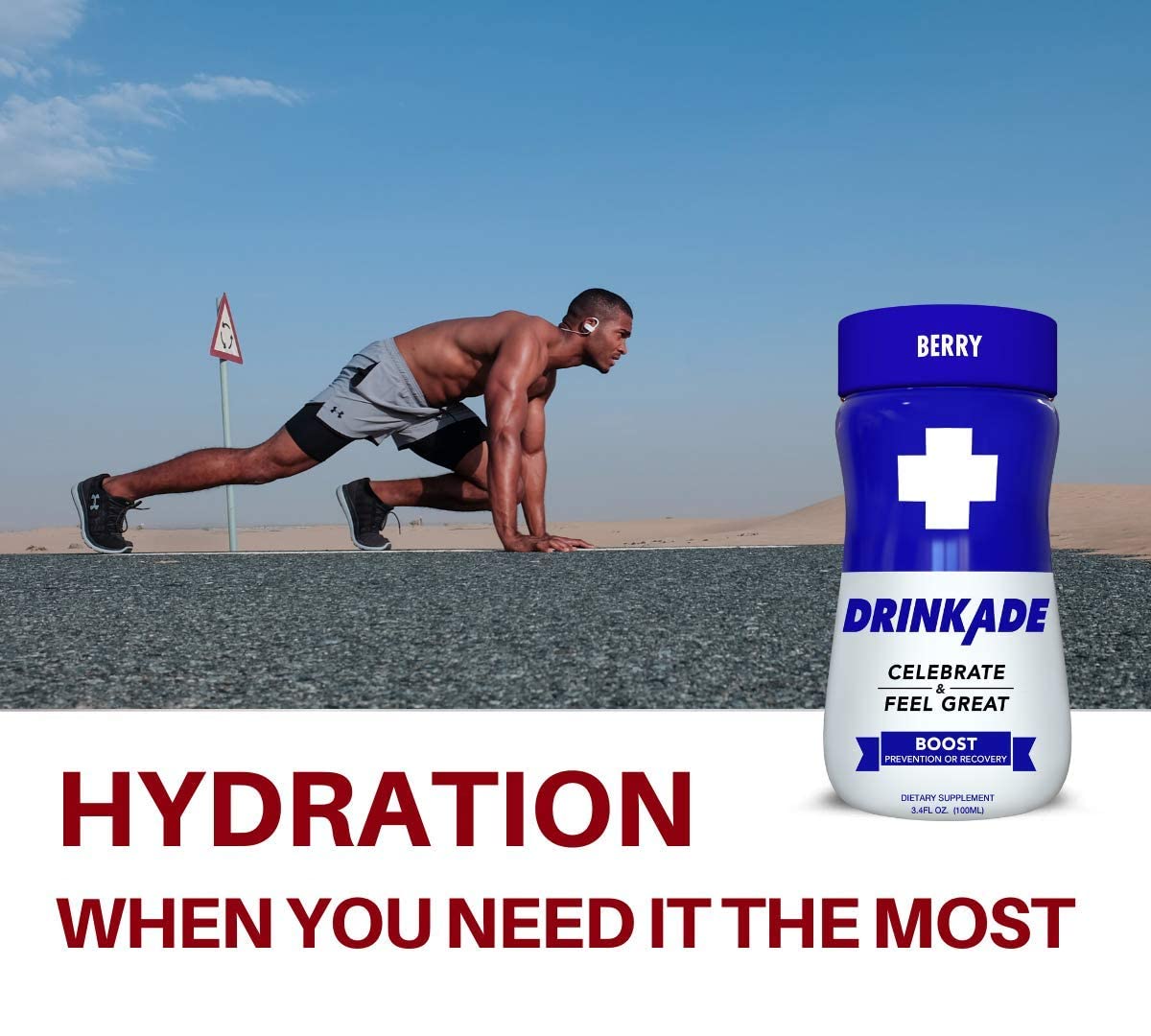 DrinkAde Boost 24 pack Hydration  Recovery Drink with Caffeine Electrolytes Vitamin B Milk Thistle for Energy and Liver Support