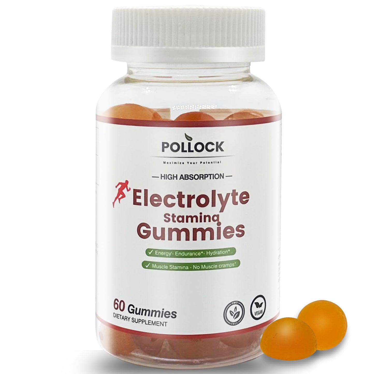 Electrolyte Gummies for Athletes - Orange Flavor, 60 Gummies for Electrolyte Replenishment, Enhanced Endurance & Musce Cramp Prevention, 2 Gummies per Serving