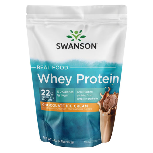 Swanson Real Food Chocolate Ice Cream Whey Protein Powder with Amino Acids Sports Nutrition Muscle Workout Support