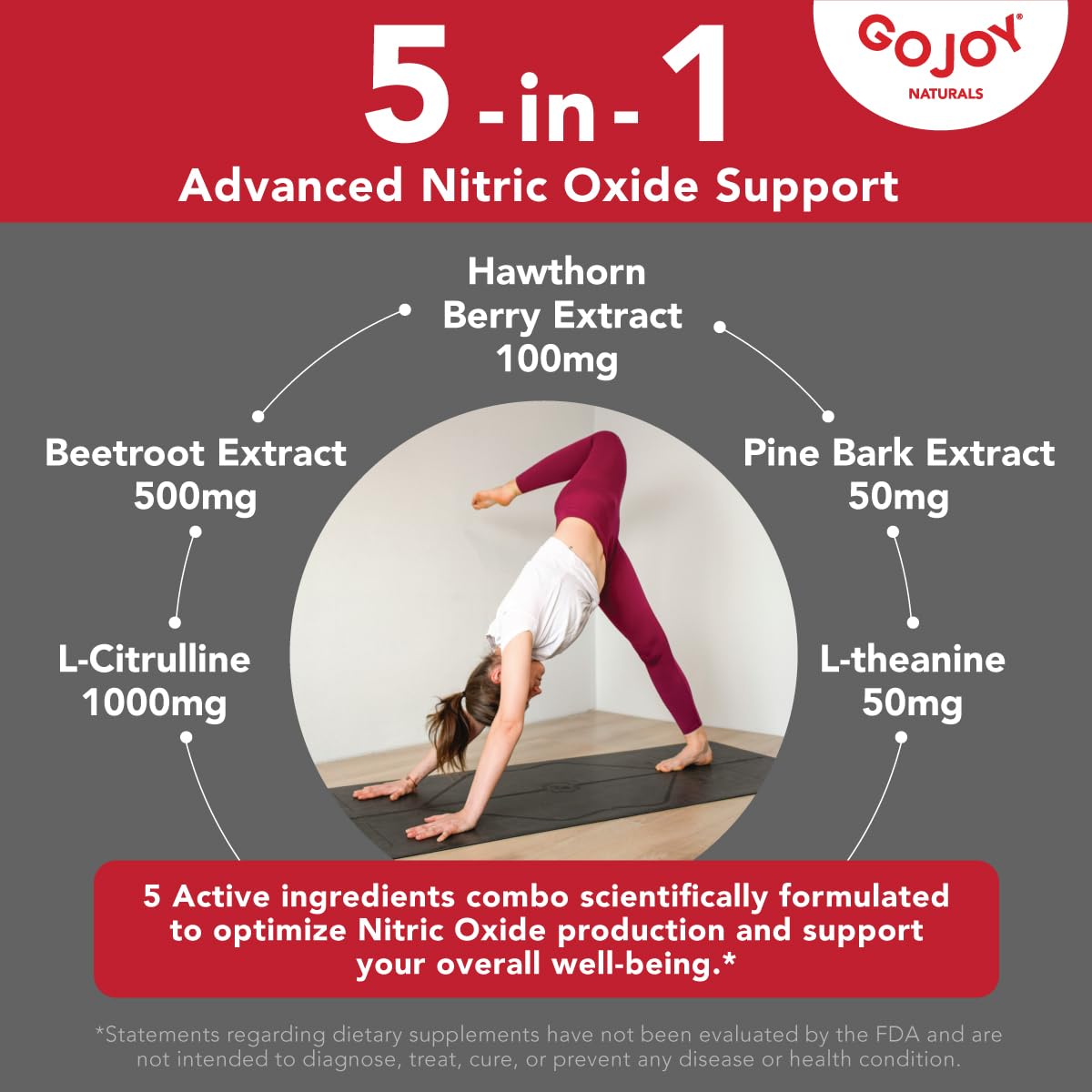 GOJOY NATURALS Vegan Sugar Free Nitric Oxide Gummies with Beet Root, L-Citrulline, Hawthorn Berry, Pine Bark - Nitric Oxide Supplements for Men & Women (60 Count)