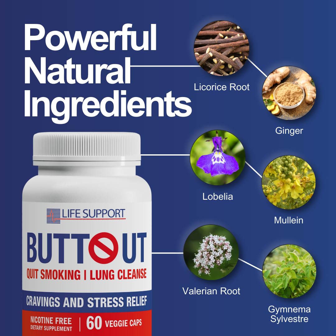 ButtOut Quit Smoking Lung Cleanse. Helps to Stop Smoking & Support Respiratory Health - Natural Lung Cleanse & Detox. Nicotine Free. 60 Count - 30 Day Supply