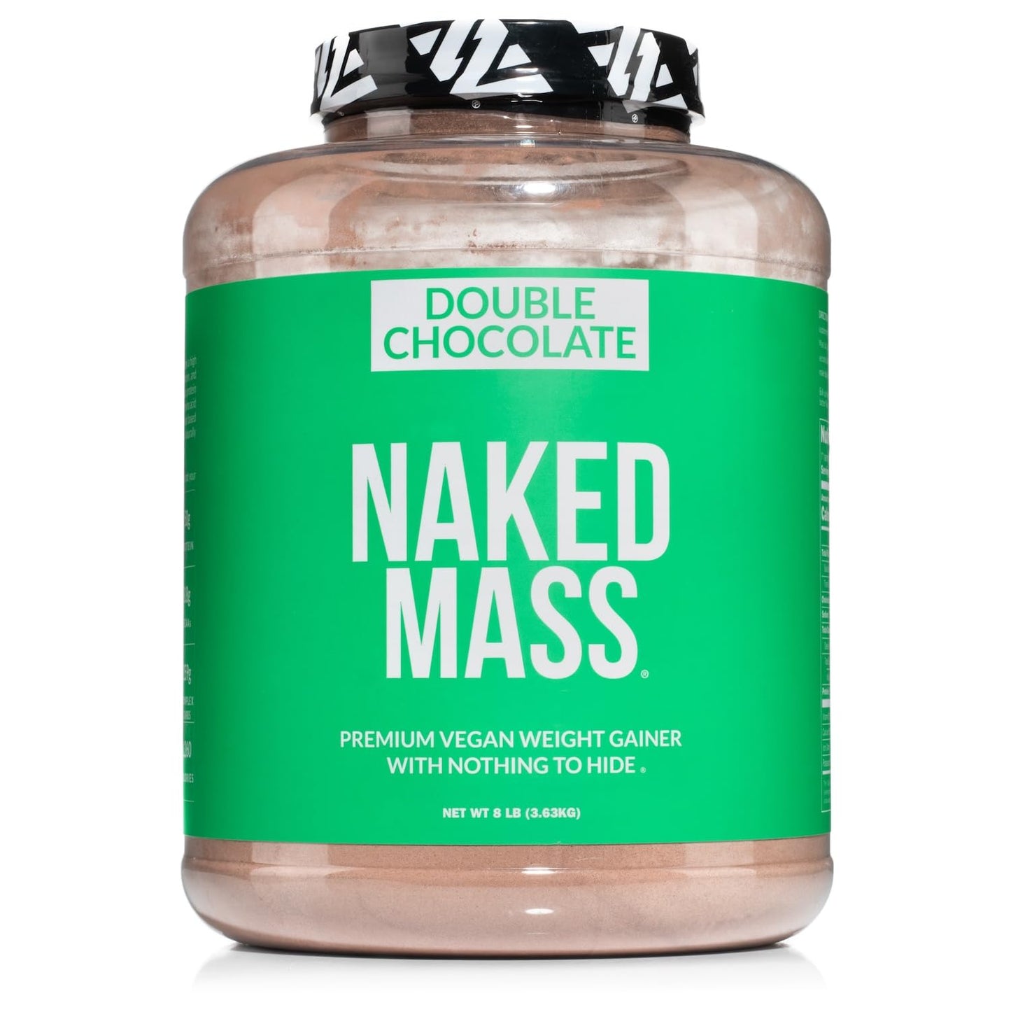 Naked Vegan Mass - Double Chocolate Weight Gainer - 1,260 Calories, 50G Protein, Nothing Artificial, All Natural Weight Gainer Protein Powder, GMO Free, Gluten Free & Soy Free - 8LB Bulk - 11 Servings