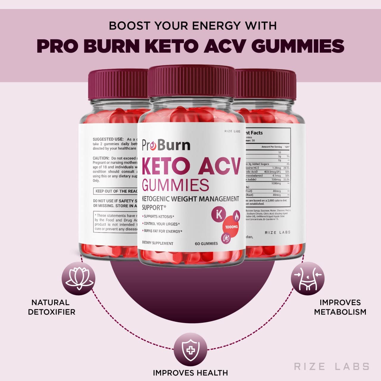 rize labs - Pro Burn Keto ACV Gummies, Advanced Formula Support Weight Loss, All Natural Apple Cider Supplement, Keto + ACV Pro Burner Gummy (300 Gummies) (Pack of 5)