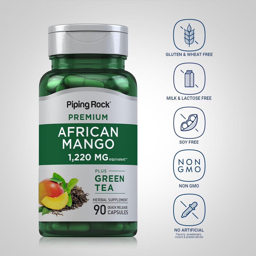 Piping Rock African Mango Seed Extract 1220 mg | 90 Capsules | with Green Tea | Extra Strength Supplement | Non-GMO, Gluten Free