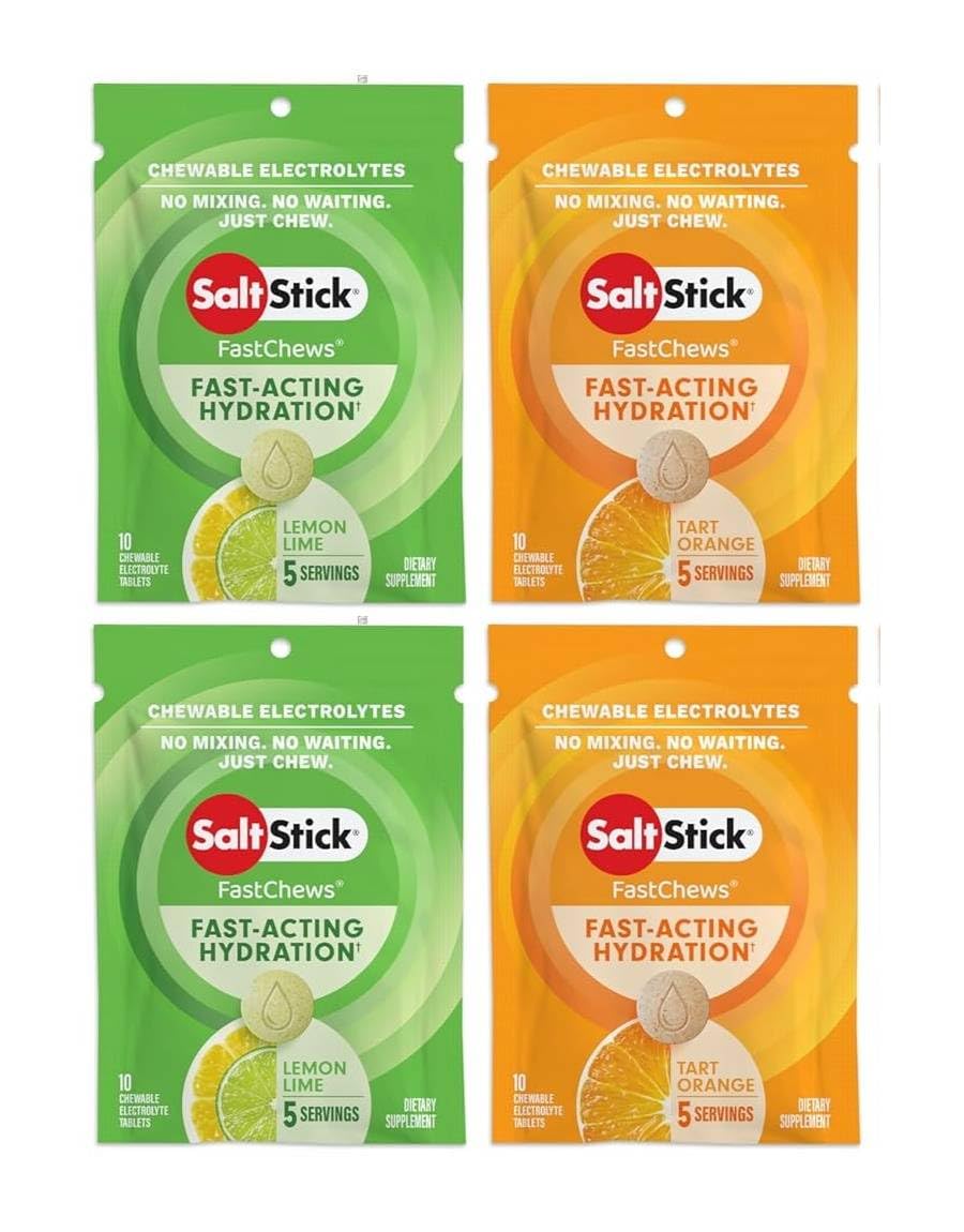 SaltStick FASTCHEWS® Resealable, Variety 4 Pack of Tart Orange & Zesty Lemon-Lime