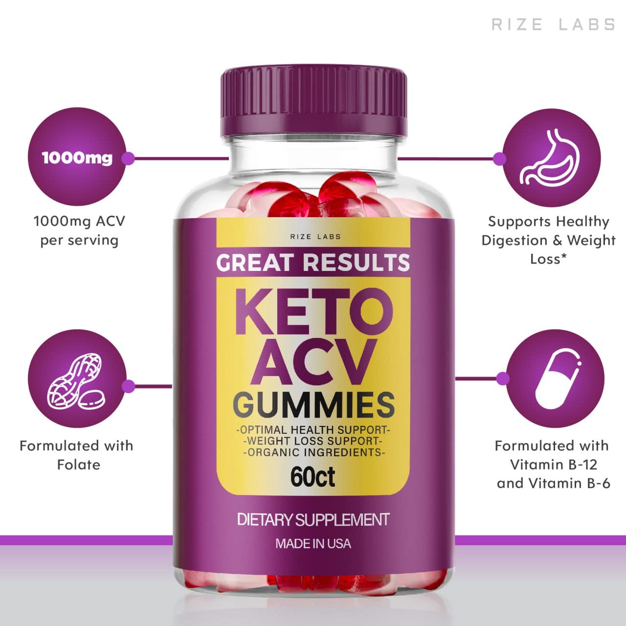 rize labs - Great Results Keto ACV Gummies, Advanced Apple Cider Vinegar Gummies (300 Gummies) (Pack of 5)