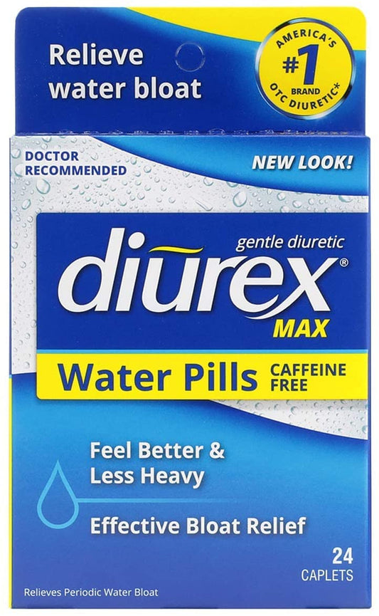 Diurex Max Water Caplets Caffeine Free - 24 Caplets, Pack of 4