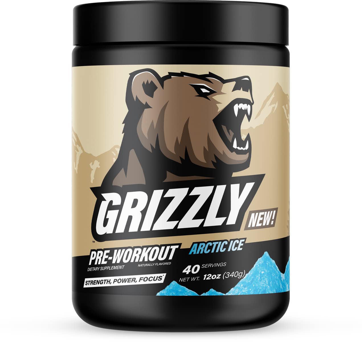 Grizzly Pre Workout Powder for Men & Women - Essential Aminos L-Citrulline & Beta Alanine Plus Caffeine - Preworkout Energy Drink Mix for Intense Power Focus & Pump - Arctic Ice - 40 Servings