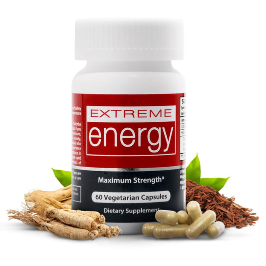 Extreme Energy Pills - Maximum Strength All-Natural Energy Supplements for Fatigue, Focus, Motivation - Long-Lasting, Powerful Energy Without Crash, Jitters, Sugar (60 Ct)