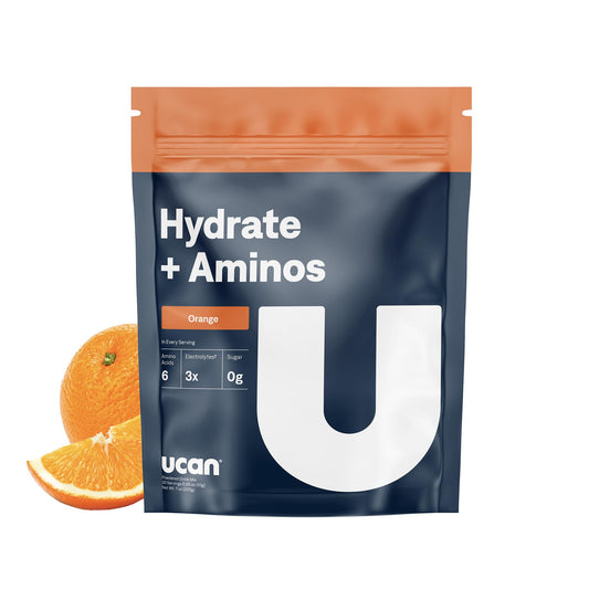 UCAN Hydrate + Aminos, Orange 20 Serving Bag, Keto, Sugar-Free Electrolyte + Muscle Recovery, Essential Electrolytes + EAAs & BCAAs, Non-GMO, Vegan, for Runners, Gym-Goers, Performance Athletes