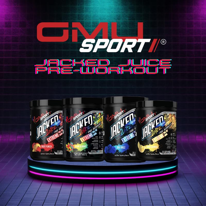 GMU SPORT Jacked Juice Pre-Workout Powder - High Energy, Explosive Pump & Focus Pre Workout Powder for Men & Women 8g Citrulline Malate, Creatine, Beta Alanine, B-Vitamin Boost - 40 Servings