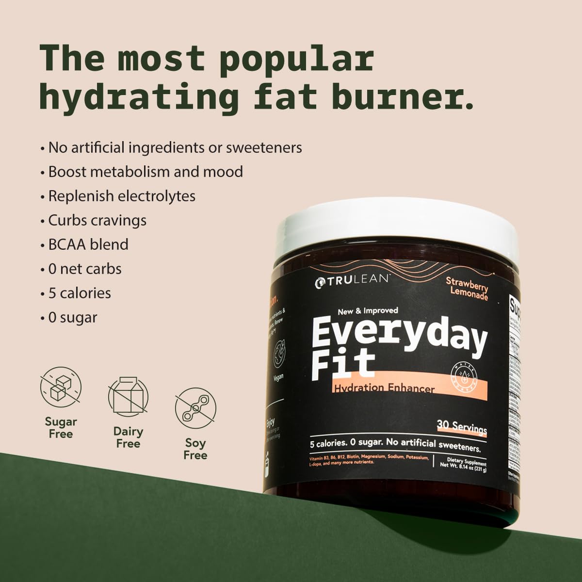 TRULEAN Everyday Fit Water Enhancer Sugar Free Electrolyte Powder Drink BCAA Blend Keto Amino Acid Supplement Delicious Strawberry Lemonade 30 Servings (Pack of 1)