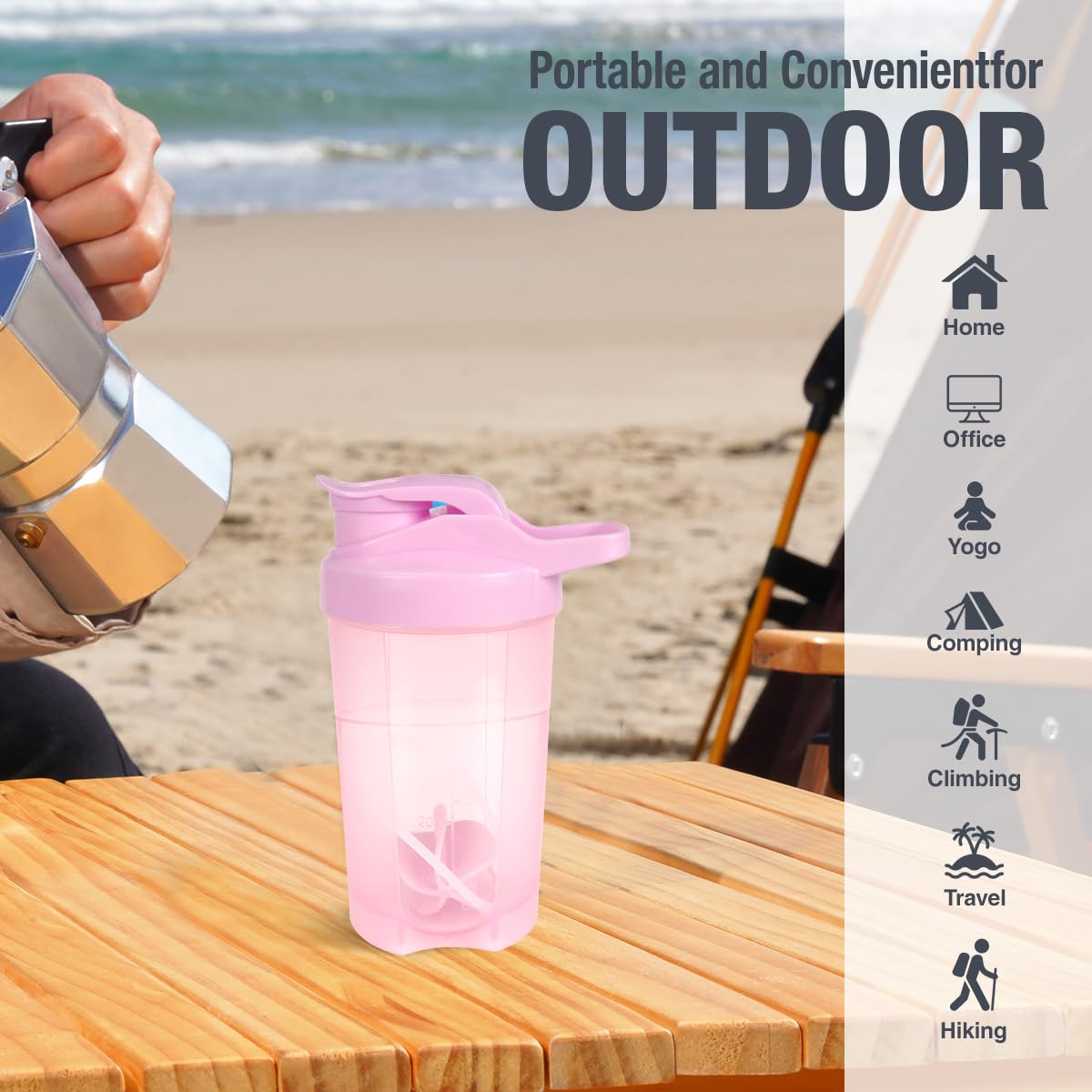 D.Y.A 16oz Shaker Bottle，Leak Proof Sports Shaker Cups for Protein Shakes，Shaker Bottle for Pre Workout and Travel To Go，BPA Free & Easy Clean Protein Shaker Bottle,Pink