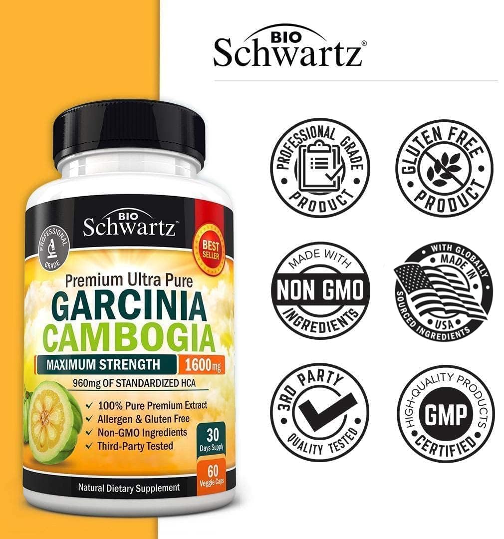 Garcinia Cambogia Weight Loss Pills - Maximum Strength Appetite Suppressant & Fat Burner for Men & Women - 1600mg Natural Extract & 960mg HCA - Metabolism Booster & Carb Blocker Capsules - 60Ct