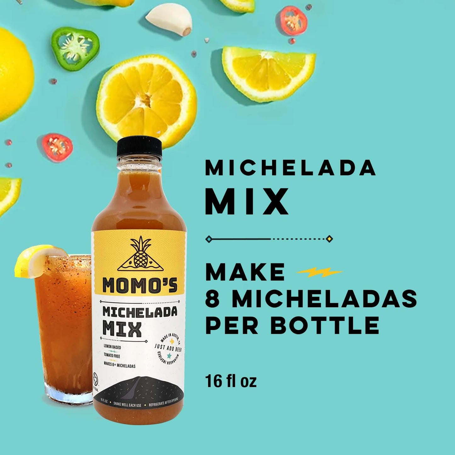 Momos Michelada Mix  TomatoFree Vegan and GlutenFree 16 Fl Oz  Experience Refreshment with MOMOS LemonBased Michelada  A Central American Classic  Simply Refreshing Fiesta in a Bottle