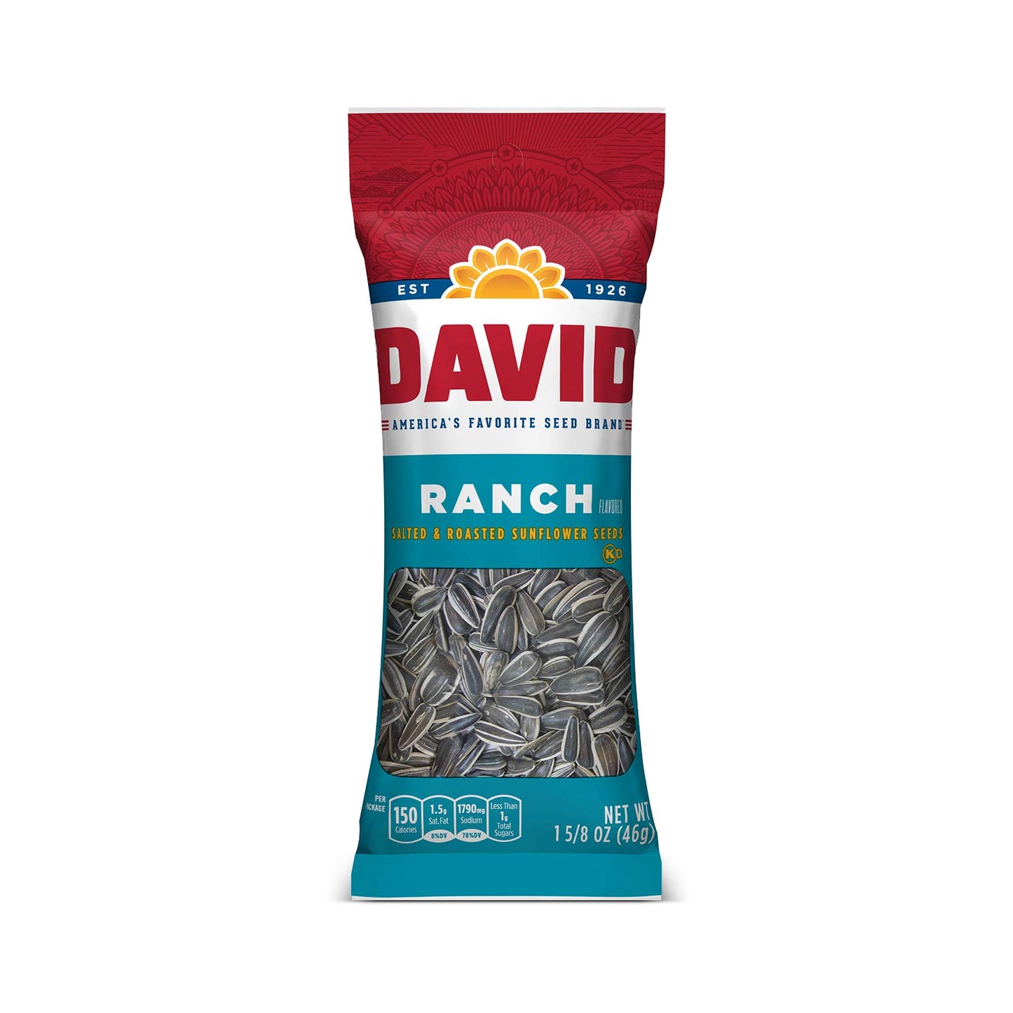 DAVID Roasted and Salted Ranch Sunflower Seeds 1625 oz 12 Pack