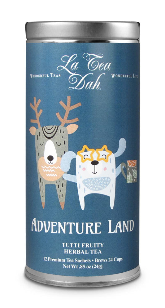 Tutti Fruity Herbal Tea for Children by La Tea Dah  Decaf Tea for Kids  Rooibos Hibiscus  Passion Fruit Tea for Kids Tea Set  Birthday Tea Party  Adventure Land 12 Sachets