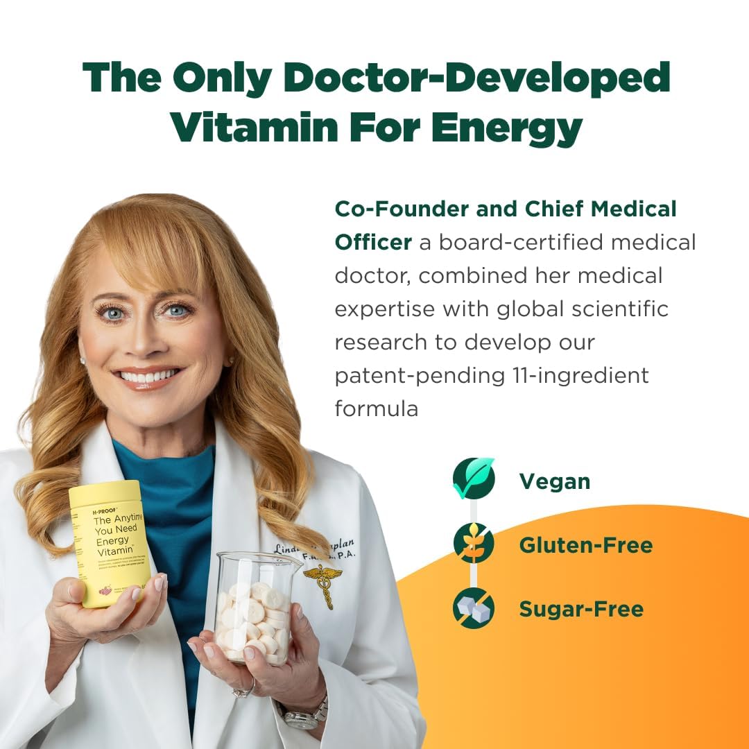 H-PROOF The Anytime You Need Energy Vitamin for Sustained Energy, Focus & Alertness with Jitter-Free Caffeine, 60 Chewable Energy Supplements (30 Servings), Mixed Berry