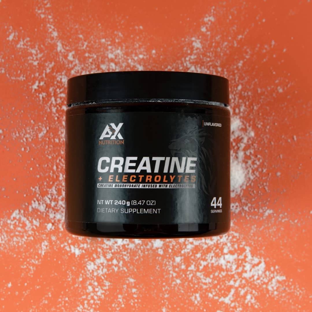 AX Nutrition Creatine + Electrolytes 240g | 100% Pure Creatine Monohydrate Infused with Electrolytes| Support Muscle Growth While Staying Hydrated | 44 Servings