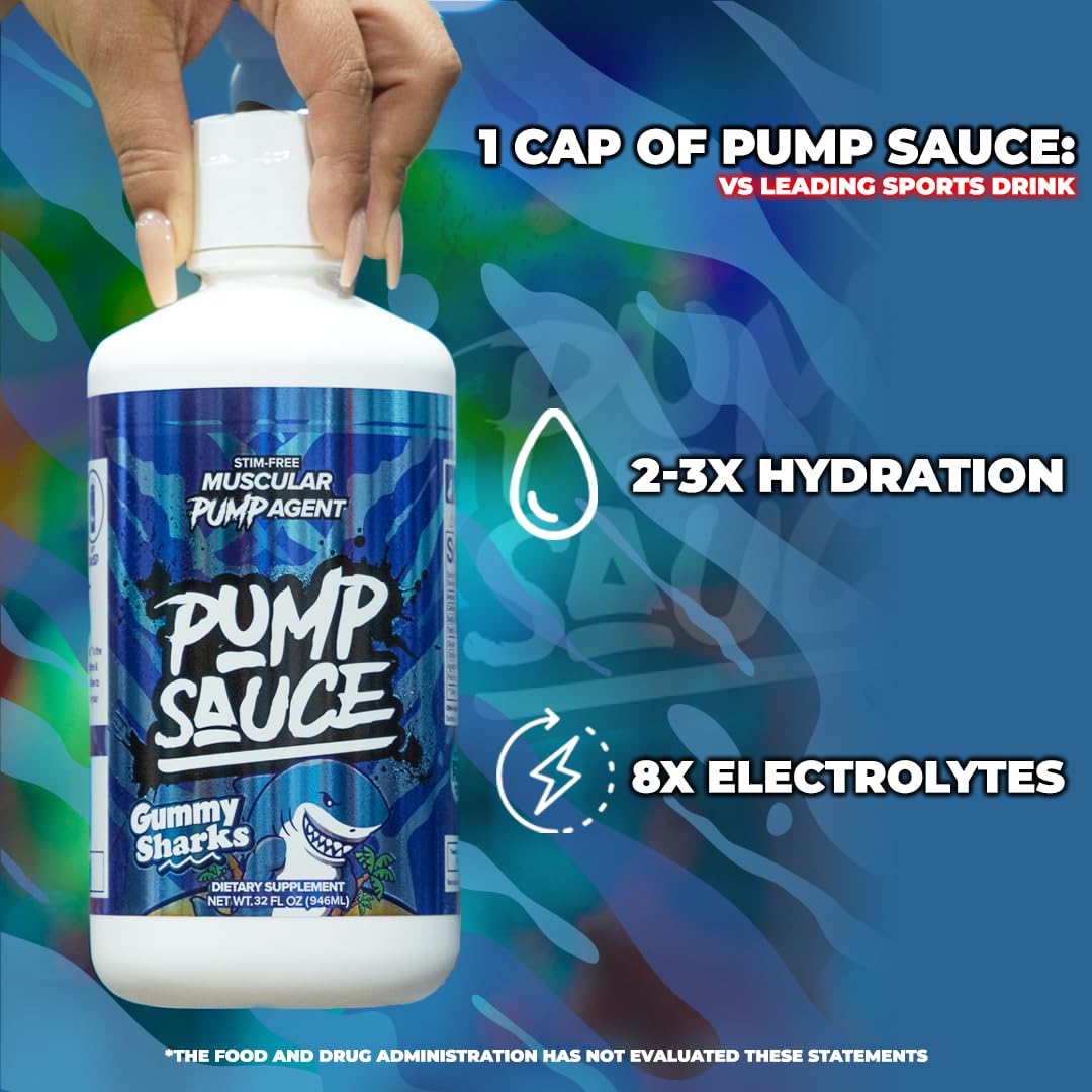 Pump Sauce Pre-Workout - 32 oz, Sour Gummy Worms, No Caffeine, Full Spectrum Liquid, Gluten Free, Vegan, Zero Sugar