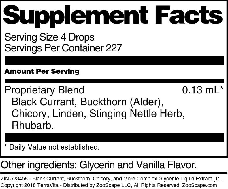 Terravita Black Currant, Buckthorn, Chicory, and More Complex Glycerite Liquid Extract (1:5) - Vanilla Flavored (1 oz, ZIN: 523458)