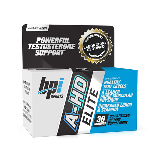 BPI Sports A-HD Elite - Men’s Powerful Testosterone Booster - Natural Stamina, Strength, Sexual Support - Increases Metabolism - Fat Burning - Strength - Muscle - 30 Servings - 500mg