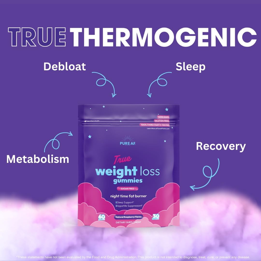 Pure AF Nutra Night Time Fat Burner Gummies, Sleep Supplement & Weight Loss | Skinny Vitamin | Appetite Suppressant & Metabolism Booster | Nighttime Diet Gummies for Women & Men