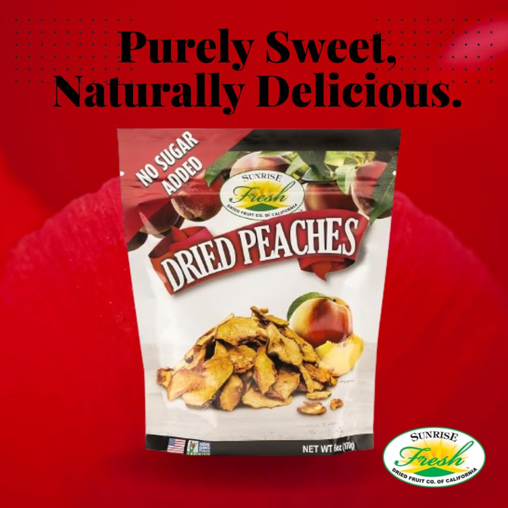 Sunrise Fresh Dried Fruit  Dried California Peaches  AllNatural Dehydrated Unsweetened No Added Sugar Resealable Snack 6oz Bag
