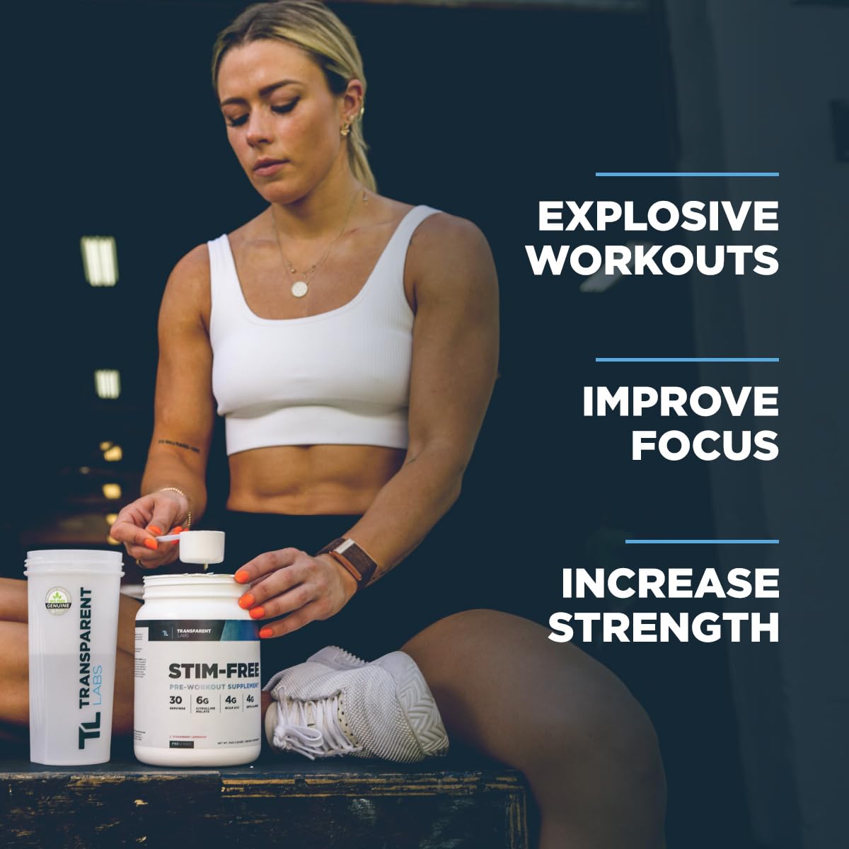 Transparent Labs Stim-Free Pre-Workout - Caffeine & Stim Free Pre Workout Powder for Men and Women with Beta Alanine Powder, Citrulline Malate, & elevATP - 30 Servings, Strawberry Lemonade