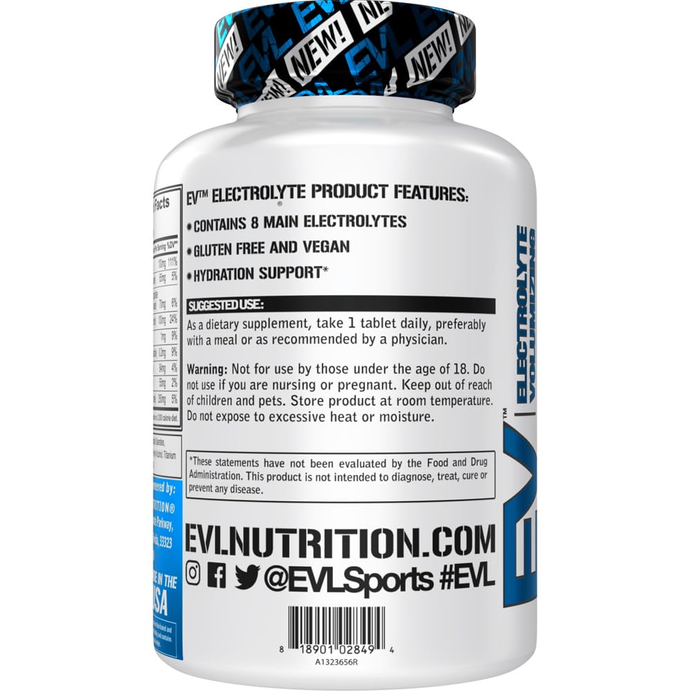 Evlution Nutrition Volumizing Electrolyte Hydration Tablets - Rapid Rehydration Supplement - Recharge and Recover - Contains 8 Key Electrolytes - Vegan, Gluten-Free, and Keto Friendly - 60 Servings