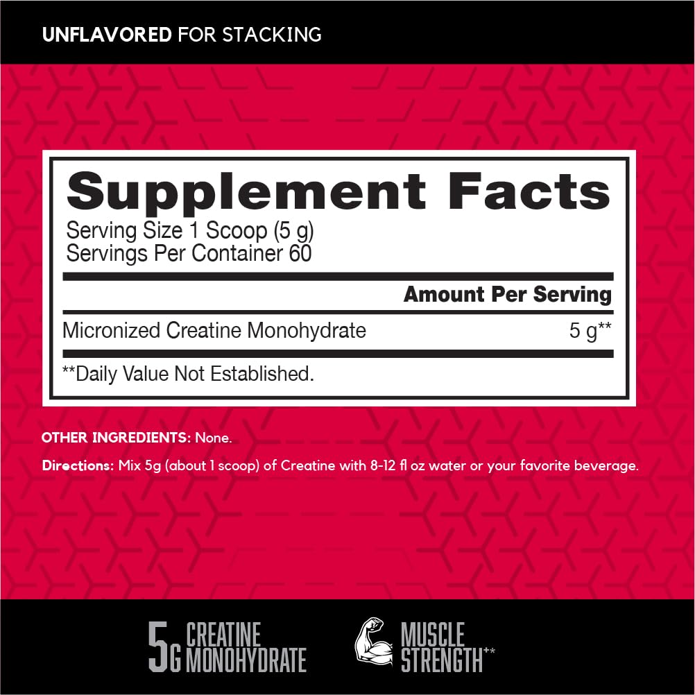 BSN Micronized Creatine Monohydrate Powder, Unflavored, 2 Months Supply-60 Servings, 10.9 ounce